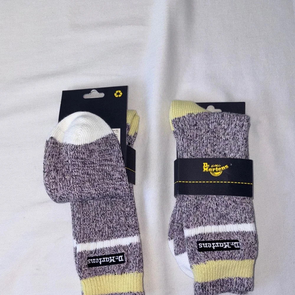 Dr Martens Marled Socks Lilac Organic Purple White Yellow Crew 2 Pairs Size M L